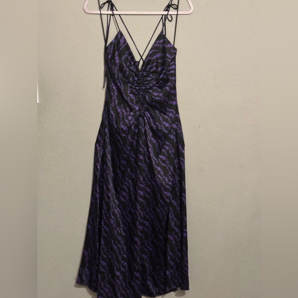 SANDRO
Thais Ruched Crossback
A-Line Midi Dress  in Black/Purple - Picture 6 of 17